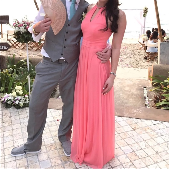 David’s bridal high neck embellished coral dress - Picture 5 of 5